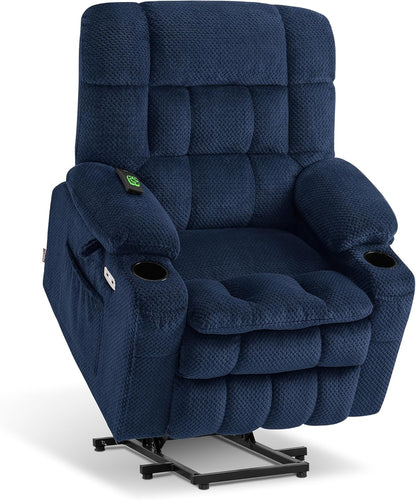 MCombo Dual Motor Power Lift Recliner Chair with Massage and Heat for Elderly People, Infinite Position, USB Ports, Cup Holders, Fabric 7890 (Medium, Dark Gray)