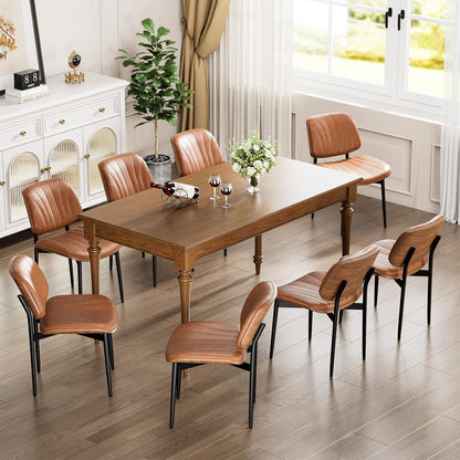 YaFiti Mid Century Dining Chairs Set of 4 with Walnut Bentwood, Greige | Ergonomic Walnut Backrest, Upholstered Waterproof PU Leather Seat, Stable Metal Legs, Adjustable Footpads, Apartment Friendly — Light Tan Scallop / 8