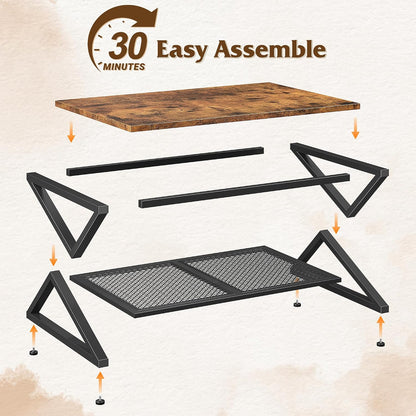 EnHomee Coffee Table with Storage & Shelf for Living Room, Rustic Brown | Families, Wood & Metal, Holds Magazines & Drinks, Industrial Design — Rustic Brown / 39.4 Inch (7)