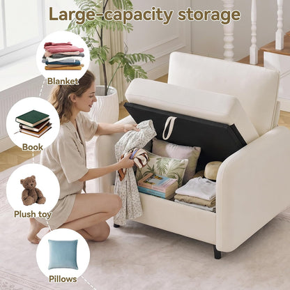 41" Oversized Accent Chair with Storage, Single Sofa for Living Room Beige | Modern Accent Chairs with Storage, Deep Seat Armchair Upholstered Comfy Reading Chair for Living Room, Bedroom, Chenille — Beige / 1PC Chair (3)