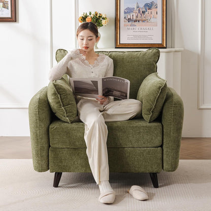 Rexulqo Oversized Accent Chair with All Seats Storage,Comfy Living Room Chairs with 2 Throw Pillow,Upholstered Mid-Century Armchair,24.5'' Deep Seat,Reading Chair for Bedroom,Office,Chenille,Orange — 1*Chair + 1*Ottoman / Green