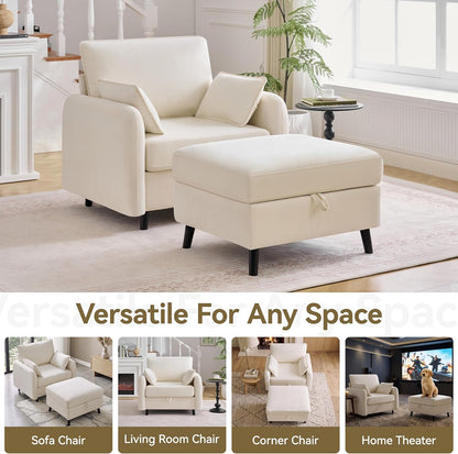 41" Oversized Accent Chair with Storage, Single Sofa for Living Room Beige | Modern Accent Chairs with Storage, Deep Seat Armchair Upholstered Comfy Reading Chair for Living Room, Bedroom, Chenille — Beige / 1PC Chair (7)