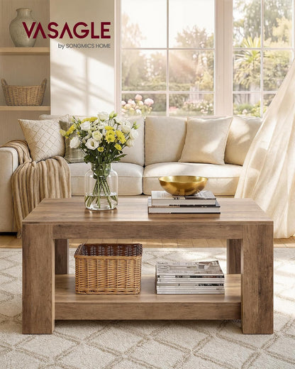 VASAGLE Coffee Table, 2-Tier Center Table with Rustic Charm and Clean Lines, Farmhouse Style, for Living Room, 21.7 x 39.4 x 17.7 in, Honey Brown, Koni Collection ULCT270K101 — Honey Brown (2)