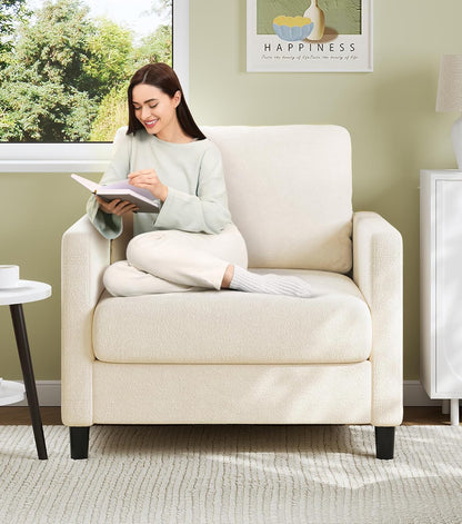 Welzona Sofa Accent Chair, 33" Reading Chair for Bedroom, Tool-Free Setup Living Room Accent Chairs, Comfy Arm Chairs Living Room, All-Wood Reading Nook, Beige — Cream White / Standard