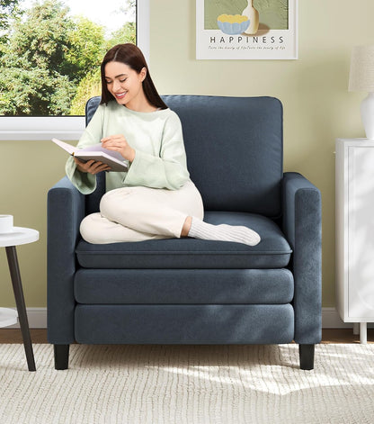 Welzona Sofa Accent Chair, 33" Reading Chair for Bedroom, Tool-Free Setup Living Room Accent Chairs, Comfy Arm Chairs Living Room, All-Wood Reading Nook, Beige