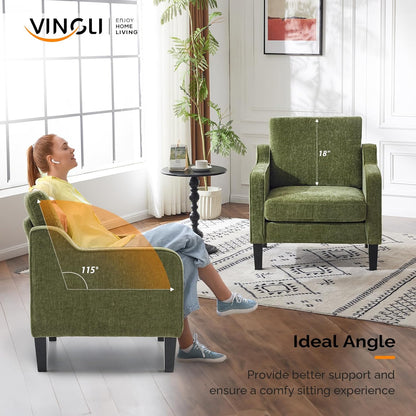 VINGLI Accent Chair for Living Room Chairs Olive Green Reading Chair for Bedroom Scooped Arm Chair Mid Century Modern Accent Chairs Upholstered Comfy Chair for Apartment, Waiting Room — 1 / Olive Green Chenille (5)