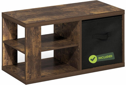 Furinno CLASSIC Coffee Table, Modern Rectangle Printer Stand, Black | 1.8" Triple Thick Tabletop, Toolless Assembly, Side Table, for Living Room, Home Office — Amber Pine / with Storage Bin