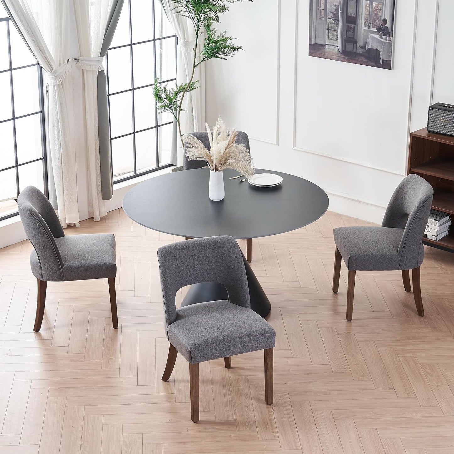 VKNOW Dining Chairs Set of 4, Fabric Dining Chairs, Green | Modern Mid-Century Upholstered Farmhouse Dinner Chair for Kitchen Dining Room Restaurant, Easy Assembly — Fabric Grey / Set of 4