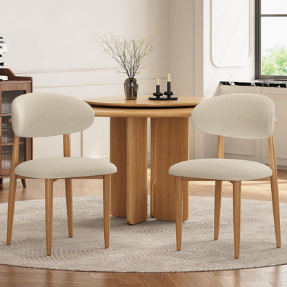 Dining Chairs Set of 4, Modern Fabric Upholstered Dining Room Chair MetalKitchen Chairs, Farmhouse Dinner Chair for Kitchen Dining Room, Beige — Beige Seat /Wood-grain Metal Legs / 2