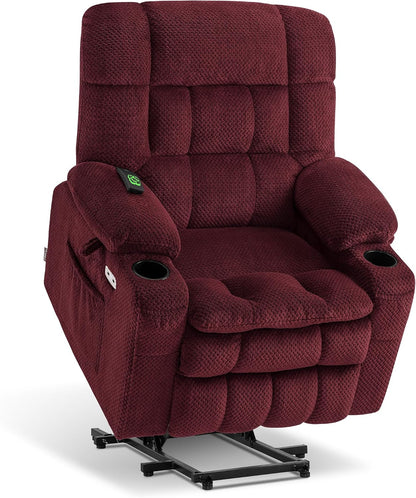 MCombo Dual Motor Power Lift Recliner Chair with Massage and Heat for Elderly People, Infinite Position, USB Ports, Cup Holders, Fabric 7890 (Medium, Dark Gray) — Burgundy / Large