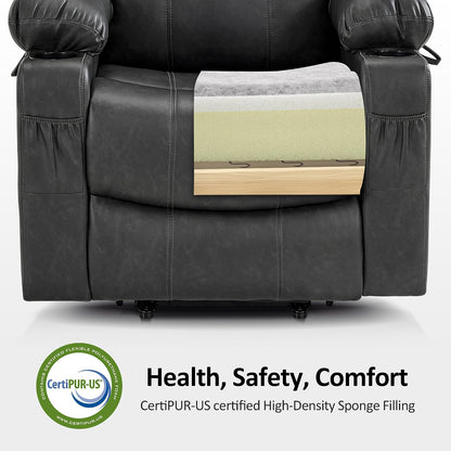 MCombo Electric Power Lift Recliner Chair Sofa with Massage and Heat for Elderly, 3 Positions, 2 Side Pockets, and Cup Holders, USB Ports, Faux Leather 7040 (Grey, Medium) — Medium / Grey (6)