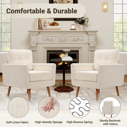 Tbfit Linen Fabric Single Sofa, Accent Chair, Mid Century Modern Armchair for Living Room, Bedroom Button Tufted Upholstered Comfy Reading Sofas, Beige — Single / Beige (7)