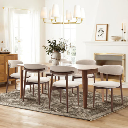 COLAMY Wooden Dining Chairs Set of 4, Modern Fabric Upholstered Kitchen Side Chairs, Farmhouse Dining Room Chair with Foot Pegs, Beige — Beige / Set of 4 (8)