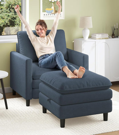 Welzona Sofa Accent Chair, 33" Reading Chair for Bedroom, Tool-Free Setup Living Room Accent Chairs, Comfy Arm Chairs Living Room, All-Wood Reading Nook, Beige — Blue Grey / Standard