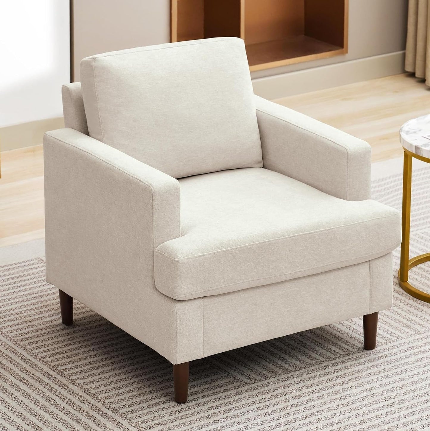 Weture Mid-Century Accent Chair,Modern Linen Fabric Armchair for Living Room,Comfy Upholstered Reading Accent Chairs for Bedroom,Single Sofa Chair with Wood Legs (Beige, 1 Pack) — Beige / 1 Pack (6)