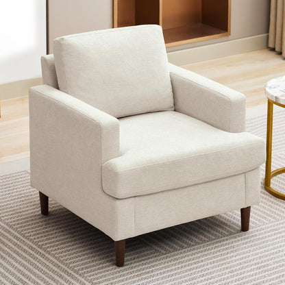 Weture Mid-Century Accent Chair,Modern Linen Fabric Armchair for Living Room,Comfy Upholstered Reading Accent Chairs for Bedroom,Single Sofa Chair with Wood Legs (Beige, 1 Pack) — Beige / 1 Pack (6)