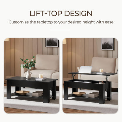 Yaheetech Wooden Coffee Table, Lift Top Coffee Table with Large Hidden Storage Shelf, Lift Tabletop Dining Tables for Living Room, Home Small Space, 38.6in, Black — Black / 38.6 inches (4)