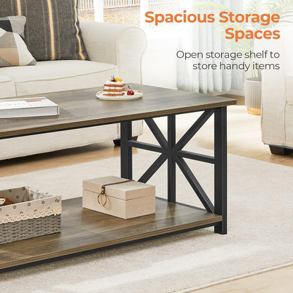 GreenForest Round Corners Coffee Table for Living Room | Rustic Style Center Table with Storage Shelf,39 Inch Space Saving Sofa Table,Easy Assembly,Gray Wash — Grey Wash / Rectangle (6)