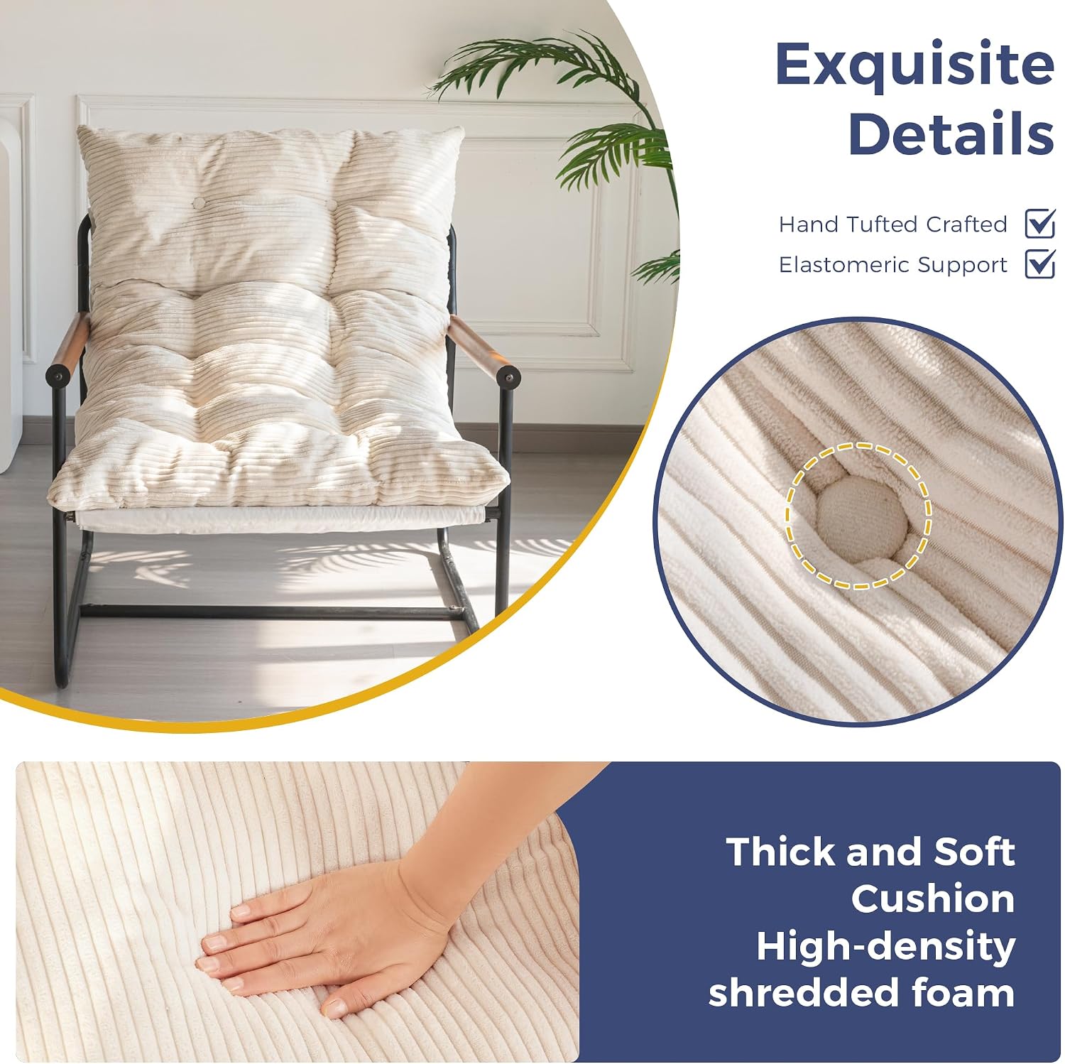 MAXYOYO Modern Accent Chair, Comfy Living Room Chair with Metal Frame Wooden Armrest, Upholstered Armchair with Soft Cushion for Bedroom Balcony Lounge Reading Room, Beige — Beige (Corded Fabric) / Standard (4)