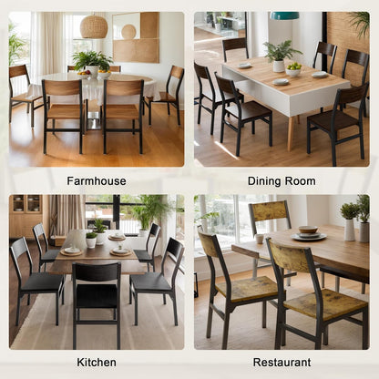 Feonase Dining Chairs Set of 6, Modern Kitchen Chairs with Ergonomic Backrest, MDF Board and Metal Legs, Dinner Chairs for Dining Room, Kitchen and Living Room, Walnut — Walnut (7)