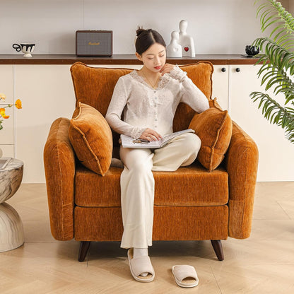 Rexulqo Oversized Accent Chair with All Seats Storage,Comfy Living Room Chairs with 2 Throw Pillow,Upholstered Mid-Century Armchair,24.5'' Deep Seat,Reading Chair for Bedroom,Office,Chenille,Orange — 1*Chair + 1*Ottoman / Brownish Yellow
