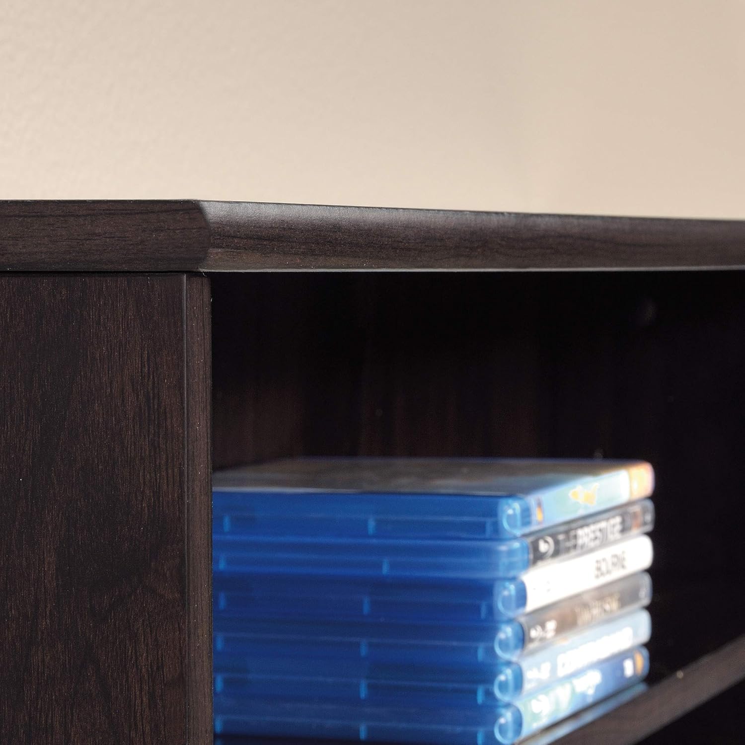 Sauder Multimedia 7 tier Storage Tower, Cinnamon Cherry finish — L:32.44" x W:9.41" x H:45.35 / Cinnamon Cherry (5)