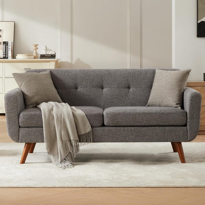 Tbfit Linen Fabric Single Sofa, Accent Chair, Mid Century Modern Armchair for Living Room, Bedroom Button Tufted Upholstered Comfy Reading Sofas, Beige