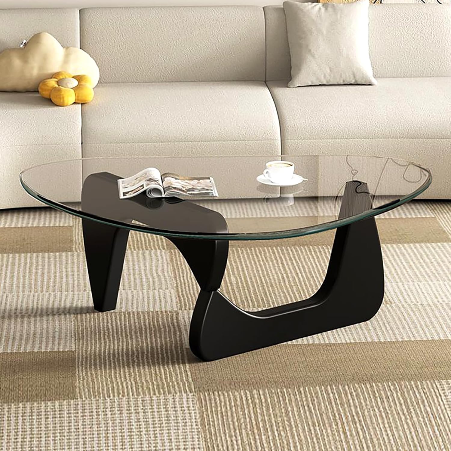 Modern Glass Coffee Table, Mid Century Small Coffee Table, Coffee Table for Living Room,Suitable for Bedroom Living Room Reception Office Tables (Walnut/Transparent, Small)