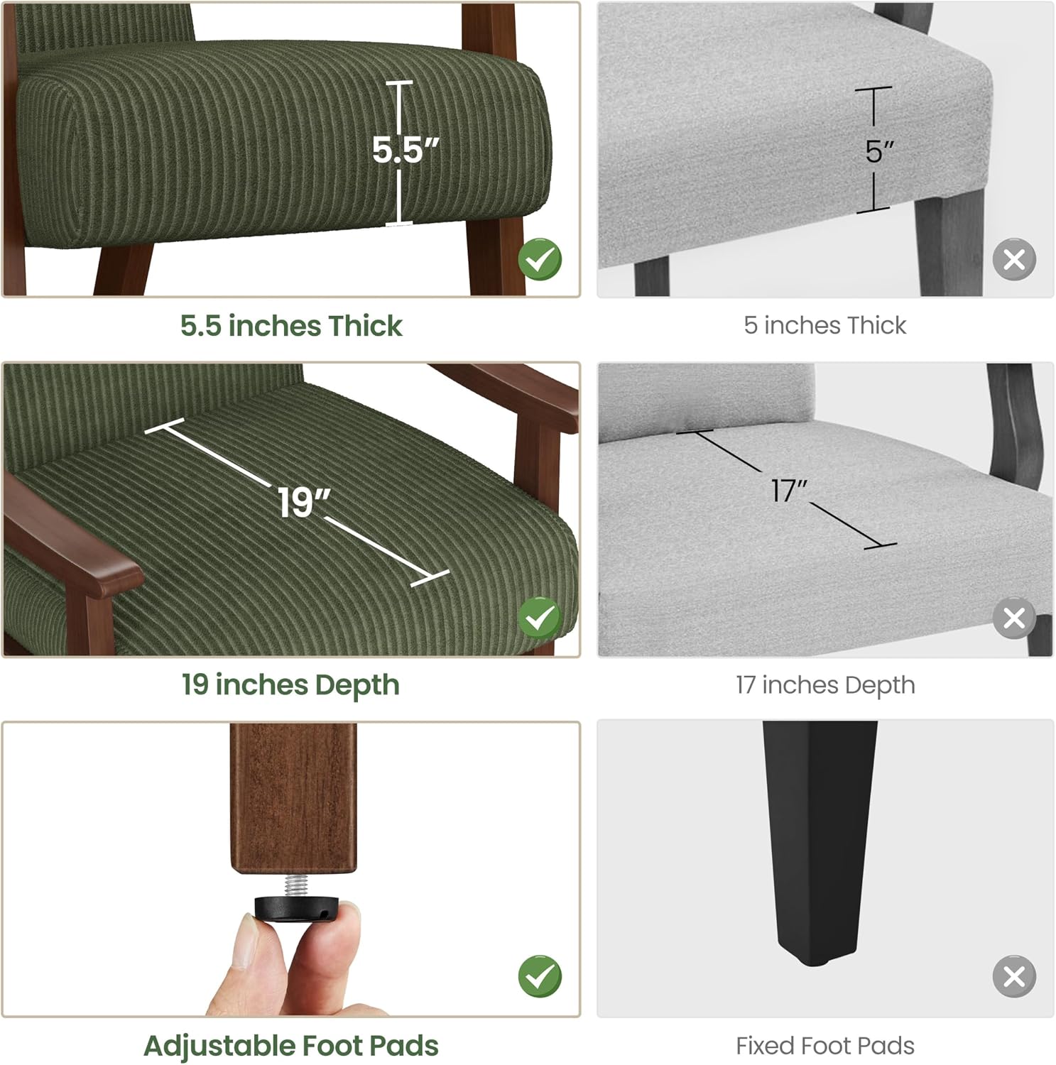 Yaheetech Corduroy Accent Chair, Mid-Century Modern Armchair with Solid Wood Legs, Reading Leisure Chair with High Back for Living Room Bedroom Waiting Room Dark Green — Dark Green / Corduroy Fabric (9)