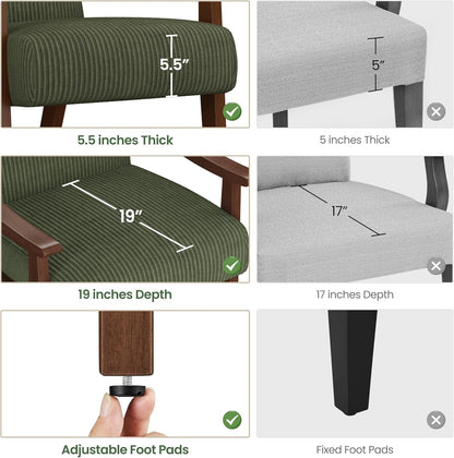 Yaheetech Corduroy Accent Chair, Mid-Century Modern Armchair with Solid Wood Legs, Reading Leisure Chair with High Back for Living Room Bedroom Waiting Room Dark Green — Dark Green / Corduroy Fabric (9)
