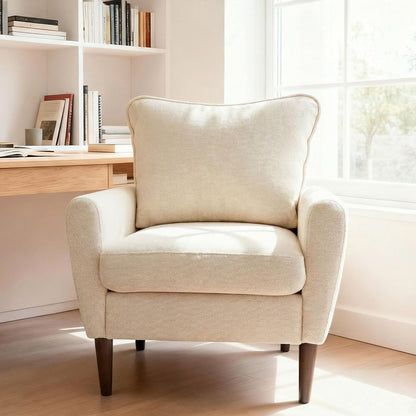 OLIXIS Comfy Accent Chair for Living Room Bedroom and Waiting Room, Upholstered Mid-Century Reading Chair with Pillow and Solid Wood Legs, Wide Singe Modern Lounge Sofa Beige, 2 Pack — Ivory White / 2