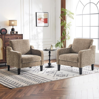 VINGLI Accent Chair for Living Room Chairs Light Brown Reading Chair for Bedroom Scooped Arm Chair Mid Century Modern Accent Chairs Upholstered Comfy Chair for Apartment, Waiting Room — 2 / Light Brown Chenille