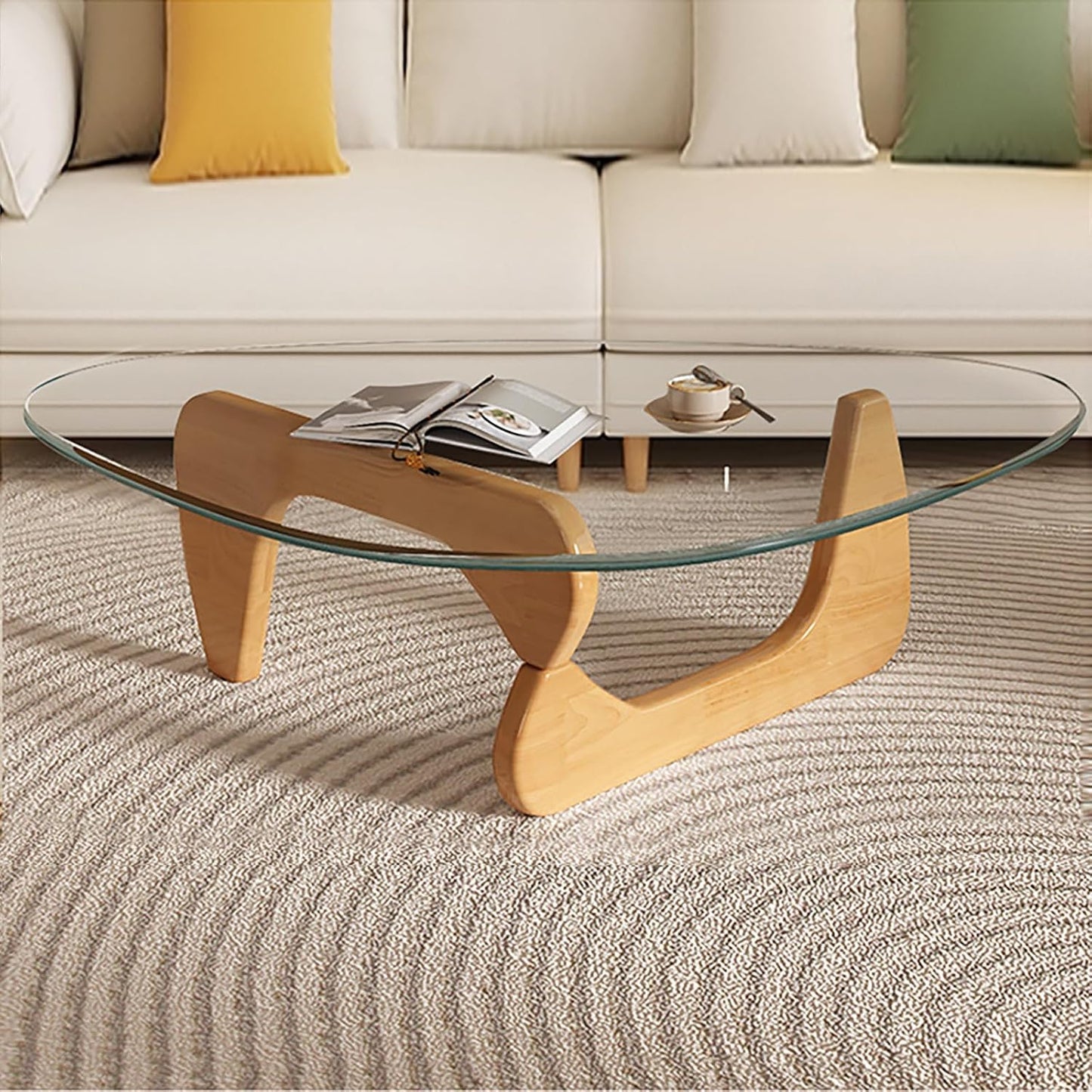Modern Glass Coffee Table, Mid Century Small Coffee Table, Coffee Table for Living Room,Suitable for Bedroom Living Room Reception Office Tables (Walnut/Transparent, Small)