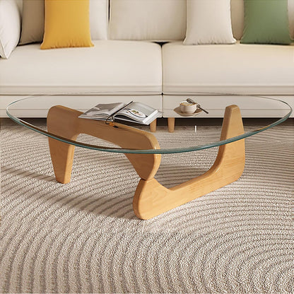Modern Glass Coffee Table, Mid Century Small Coffee Table, Coffee Table for Living Room,Suitable for Bedroom Living Room Reception Office Tables (Walnut/Transparent, Small)