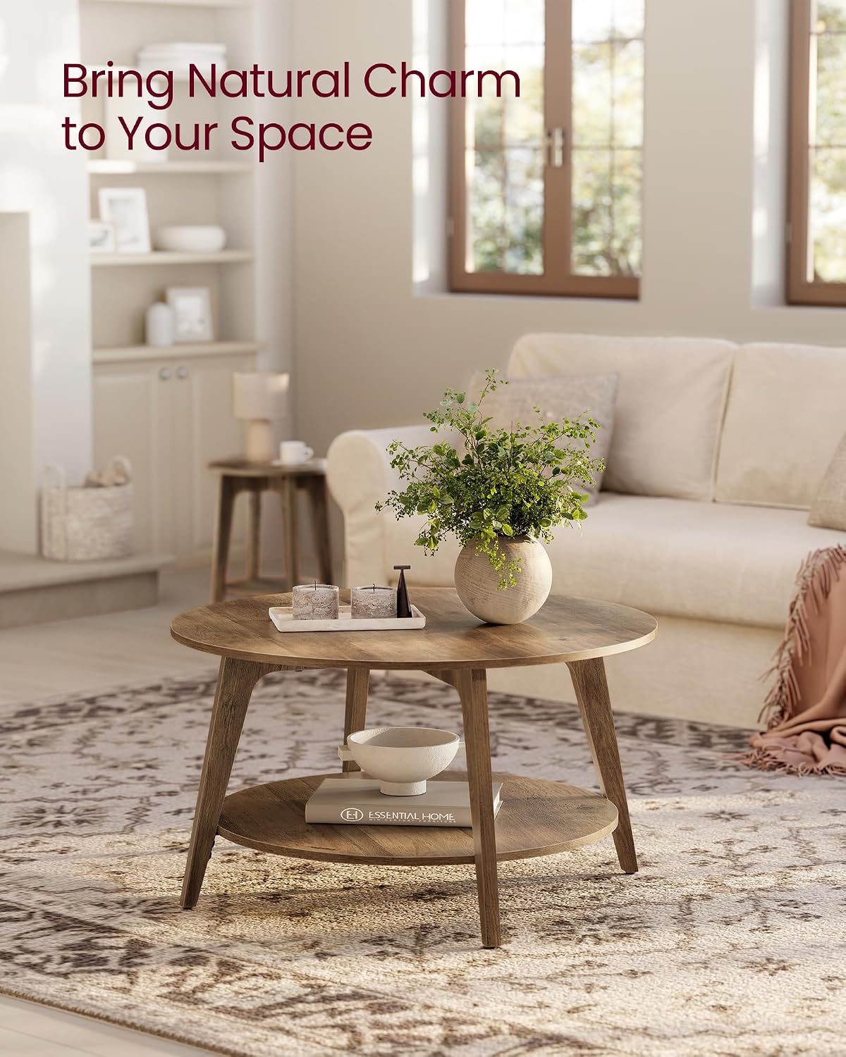 VASAGLE MAEZO Collection - Round Coffee Table, 2-Tier Center Table with Storage, Tapered Legs, Curved Transitions, 31.5 Dia. x 17.7 H Inches, Easy Assembly, for Living Room, Honey Brown ULCT243K41 — Honey Brown (4)