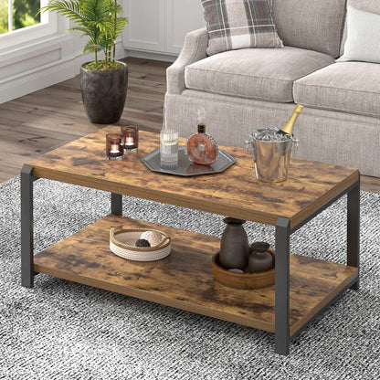 EXCEFUR Modern Coffee Table, Industrial Wood and Metal Center Table, Cocktail Tea Tables for Living Room, Rustic Brown — Rustic Brown