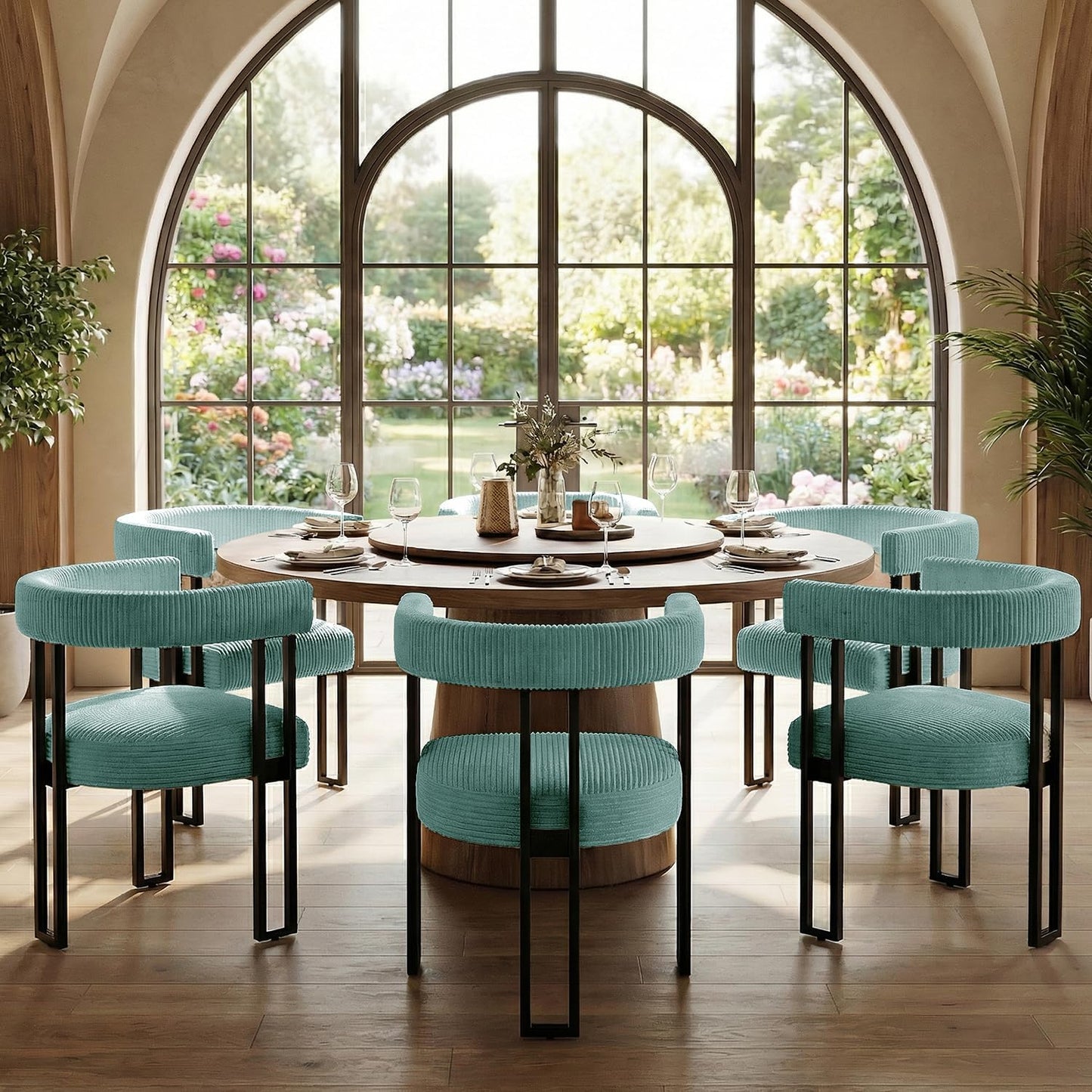 VIRRMO Boucle Dining Chair Set of 4 Corduroy Upholstered Dining Room Chairs Kitchen Chairs with Metal Legs Mid Century Modern Chair for Dining Room, Kitchen (Cream, 4) — Mint / 6