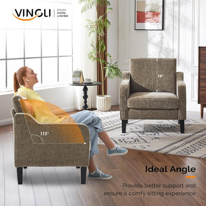 VINGLI Accent Chair for Living Room Chairs Light Brown Reading Chair for Bedroom Scooped Arm Chair Mid Century Modern Accent Chairs Upholstered Comfy Chair for Apartment, Waiting Room — 1 / Light Brown Chenille (5)