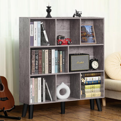LEYAOYAO Cube Bookshelf 3 Tier Mid-Century Rustic Brown Modern Bookcase with Legs,Retro Wood Bookshelves Storage Organizer Shelf,Freestanding Open Book Shelves for Bedroom,Living Room,Office — Grey / 8 Cube with Legs