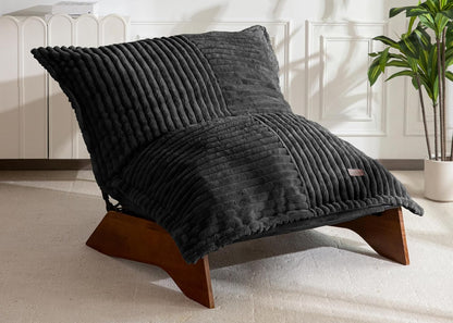 MAXYOYO Adjustable Living Room Chair, 3-Position Bean Bag Chair with Removable Cover, Upholstered Accent Chair with Frame, Soft Reclining Lounge for Bedroom, Apartment, Office, Green — Striped Cross Black / Large