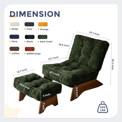 MAXYOYO Accent Chair with Ottoman Adjustable Backrest, Tufted Living Room Chair Upholstered Lounge Chair with Footrest Set, Modern Chair Cozy Reclining Chair for Reading Room, Green — Corded-green / Large (2)