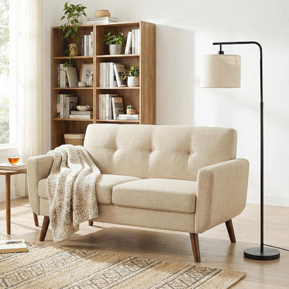 Tbfit Linen Fabric Single Sofa, Accent Chair, Mid Century Modern Armchair for Living Room, Bedroom Button Tufted Upholstered Comfy Reading Sofas, Beige — 56.7 inch / Beige