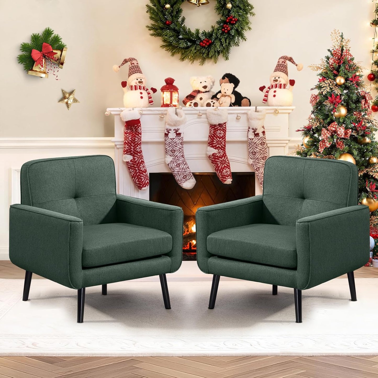 Vogue Furniture Direct Mid Century Accent Chair, PU Leather Modern Chair with Wooden Frame, Cozy Armchair Reading Chair with Comfy Back for Apartment, Living Room, Bedroom, Small Space, Corner, Brown — Green / 1