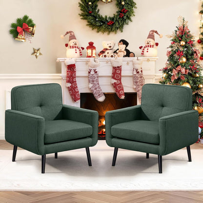 Vogue Furniture Direct Mid Century Accent Chair, PU Leather Modern Chair with Wooden Frame, Cozy Armchair Reading Chair with Comfy Back for Apartment, Living Room, Bedroom, Small Space, Corner, Brown — Green / 1