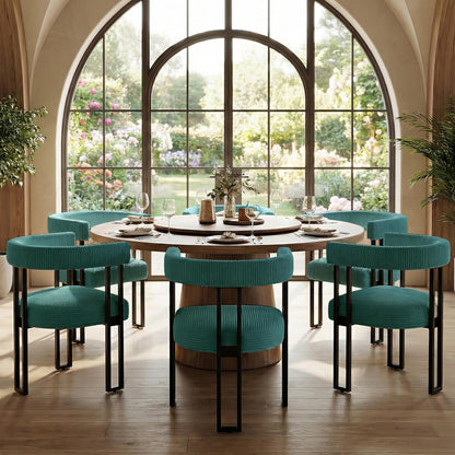 VIRRMO Boucle Dining Chair Set of 4 Corduroy Upholstered Dining Room Chairs Kitchen Chairs with Metal Legs Mid Century Modern Chair for Dining Room, Kitchen (Cream, 4) — Peacock Green / 6