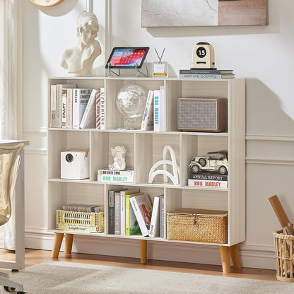 LEYAOYAO Cube Bookshelf 3 Tier Mid-Century Rustic Brown Modern Bookcase with Legs,Retro Wood Bookshelves Storage Organizer Shelf,Freestanding Open Book Shelves for Bedroom,Living Room,Office — Light Grey White / 10 Cube with Legs