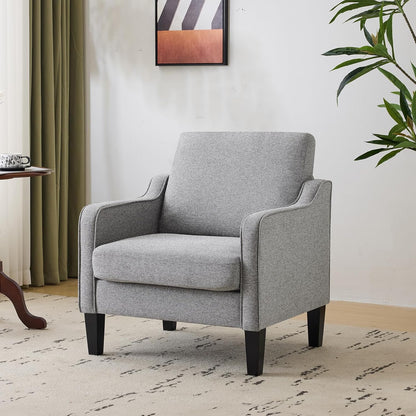 VINGLI Accent Chair for Living Room Chairs Olive Green Reading Chair for Bedroom Scooped Arm Chair Mid Century Modern Accent Chairs Upholstered Comfy Chair for Apartment, Waiting Room — 1 / Gray Linen
