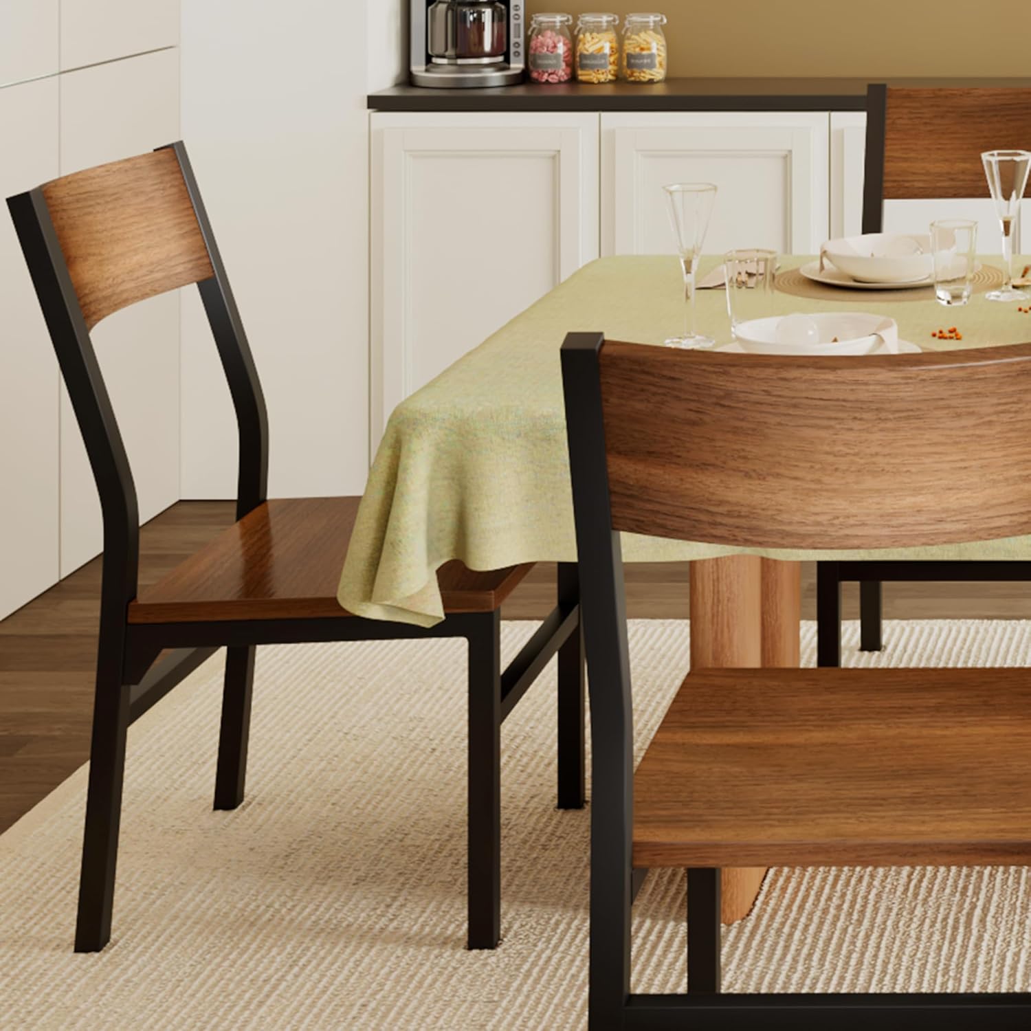 Feonase Dining Chairs Set of 6, Modern Kitchen Chairs with Ergonomic Backrest, MDF Board and Metal Legs, Dinner Chairs for Dining Room, Kitchen and Living Room, Walnut — Walnut (3)