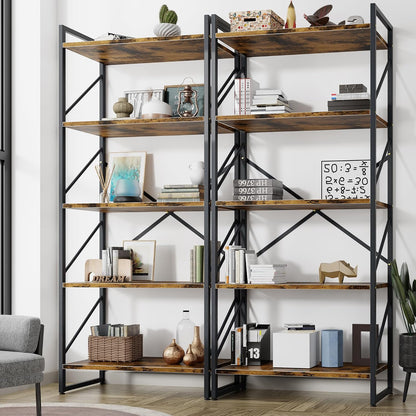 Shintenchi 5 Tiers Bookshelf, Classically Tall Bookcase Shelf, Industrial Book Rack, Modern Book Holder in Bedroom/Living Room/Home/Office, Storage Rack Shelves for Books/Movies-Rustic Brown