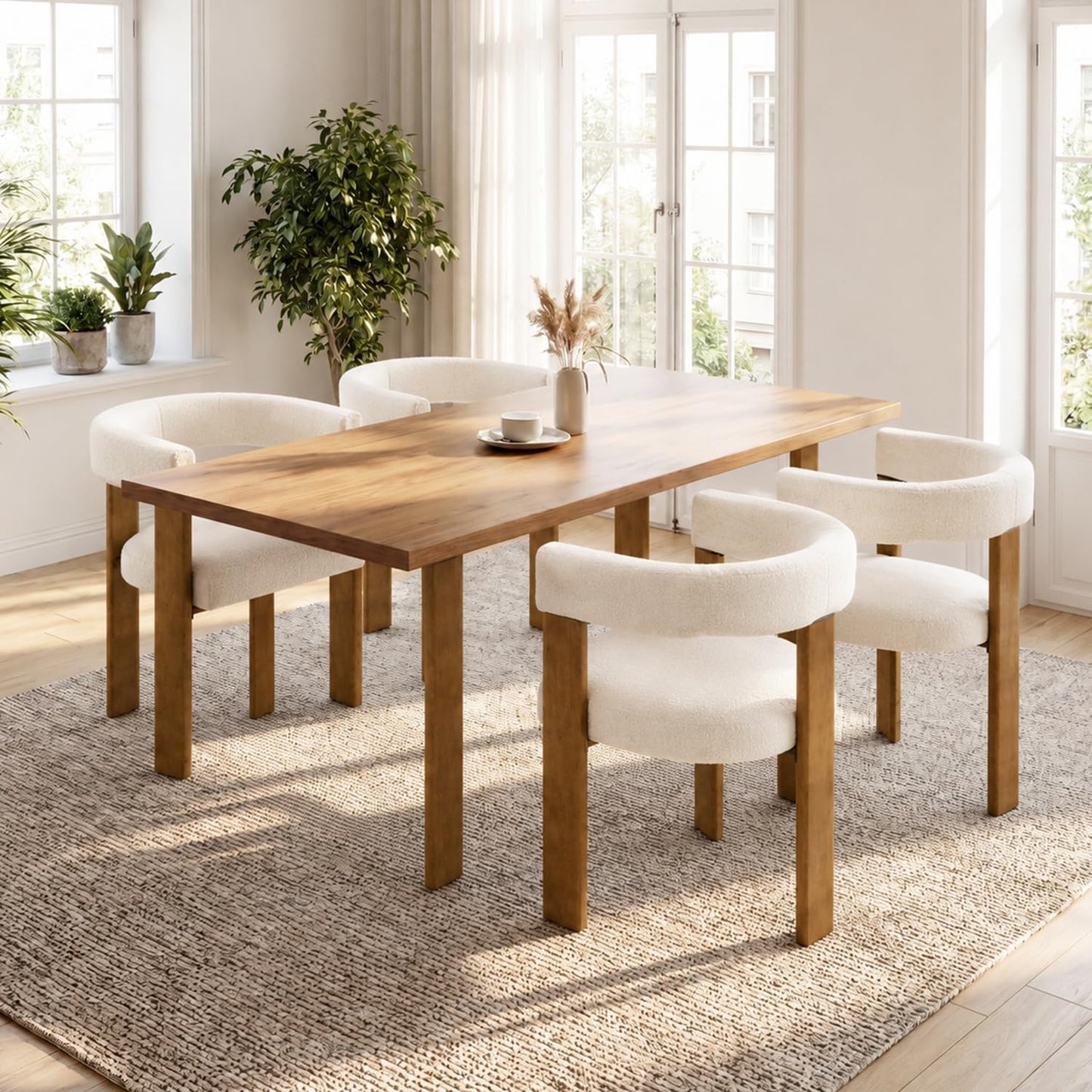 VIRRMO Boucle Dining Chair Set of 4 Corduroy Upholstered Dining Room Chairs Kitchen Chairs with Metal Legs Mid Century Modern Chair for Dining Room, Kitchen (Cream, 4) — Wood-cream / 4